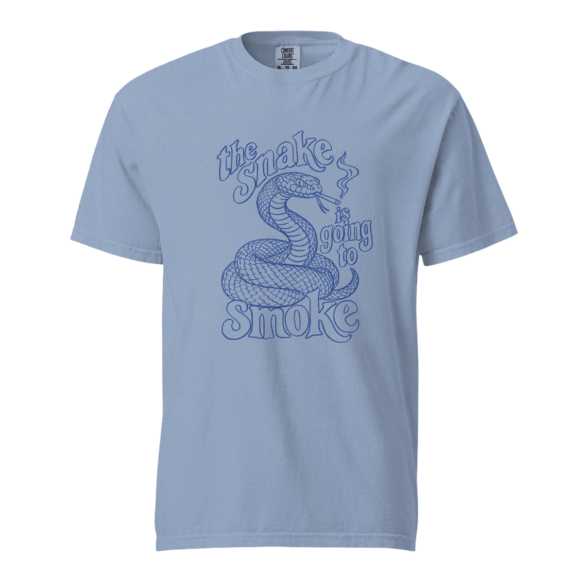 The Snake Is Going to Smoke — Unisex t-shirt in Washed Denim
